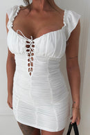 Lia White Ruched Bodycon Dress