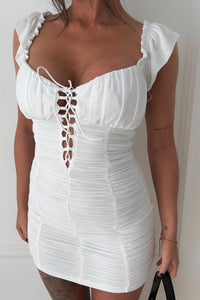 Lia White Ruched Bodycon Dress