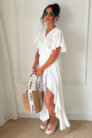 Tyla White Chiffon Tie Side Frill Maxi Dress