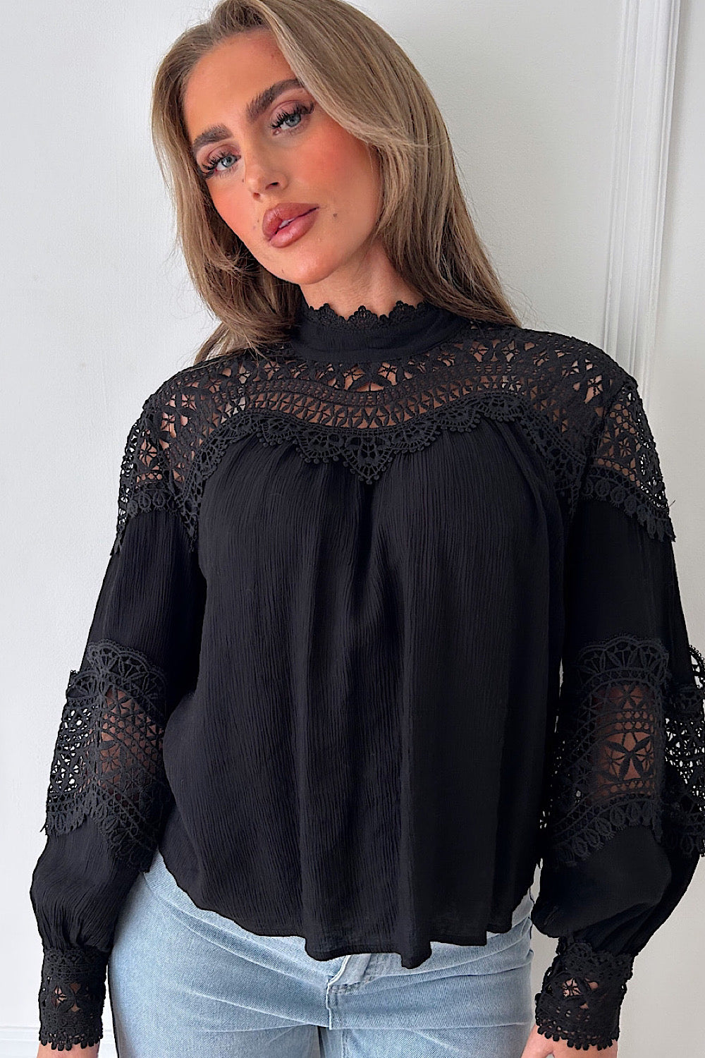 Zana Black Crochet Blouse