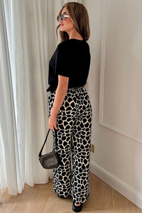 Shannon Black Giraffe Print Flared Trousers
