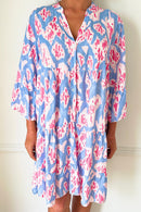 Amber Blue Abstract Button Smock Dress