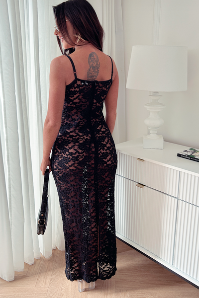 Tiana Black Lace Maxi Dress