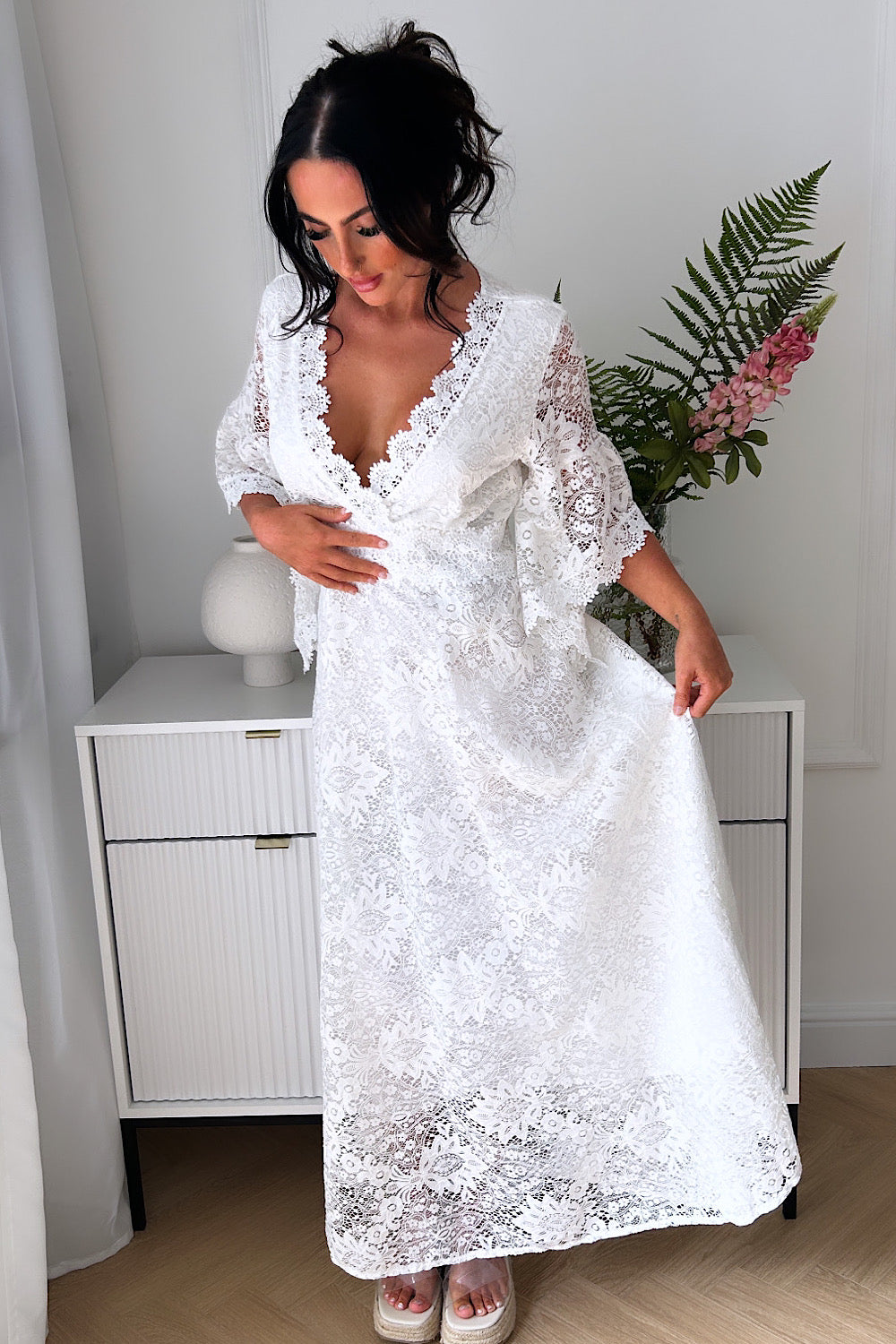 Cheap white lace maxi dress sales