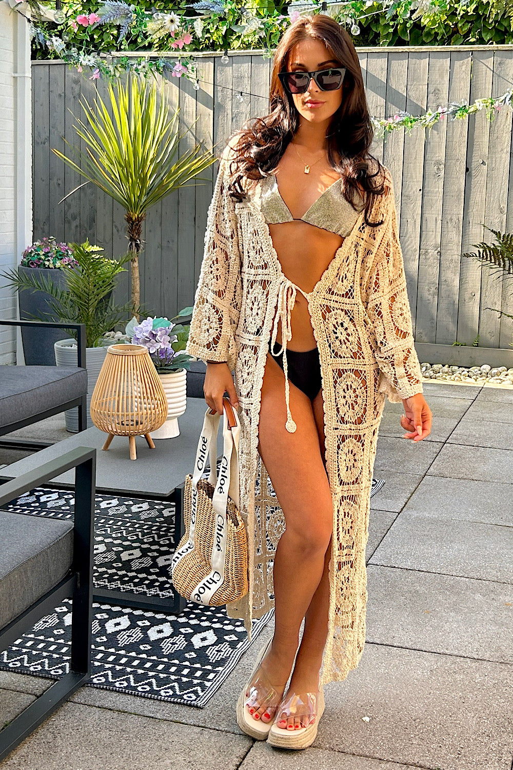 Bria Beige Crochet Kimono