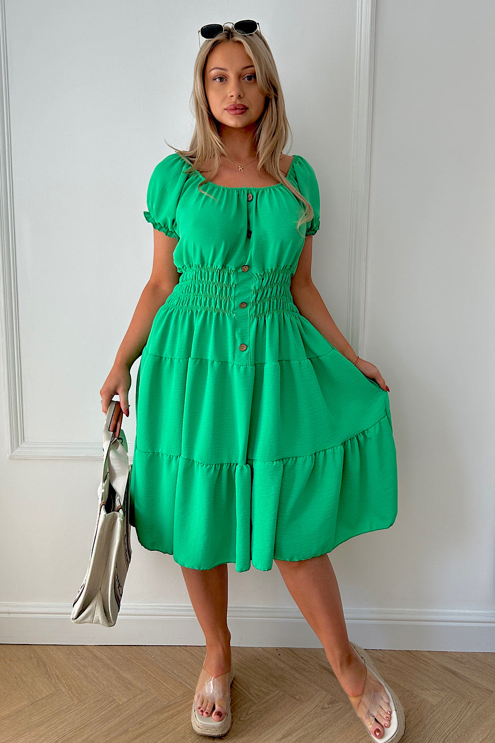 Raylee Green Button Midi Dress
