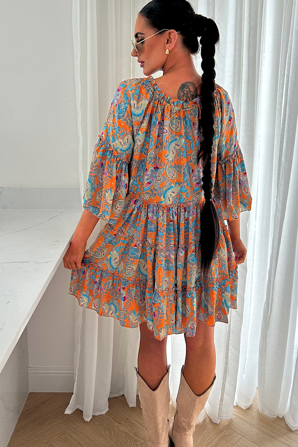 Naya Orange Boho Silk Mini Dress