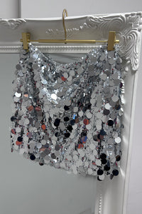 Fabio Silver Sequin Disc Mini Skirt