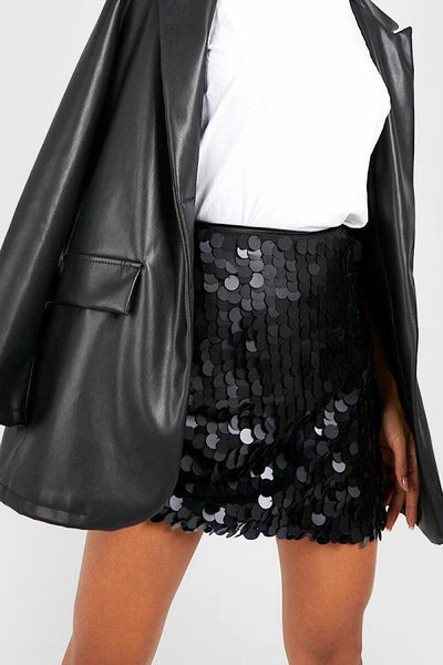 Bellini Black Sequin Disc Mini Skirt