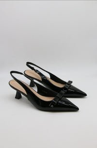 Patent Black Bow Kitten Heels