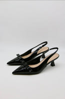 Patent Black Bow Kitten Heels