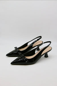 Patent Black Bow Kitten Heels