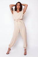 Greta Beige V Neck Jumpsuit