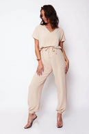 Greta Beige V Neck Jumpsuit