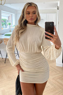 Klyne Beige Plisse Mini Dress