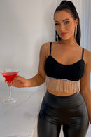 Black Diamante Fringe Crop Top