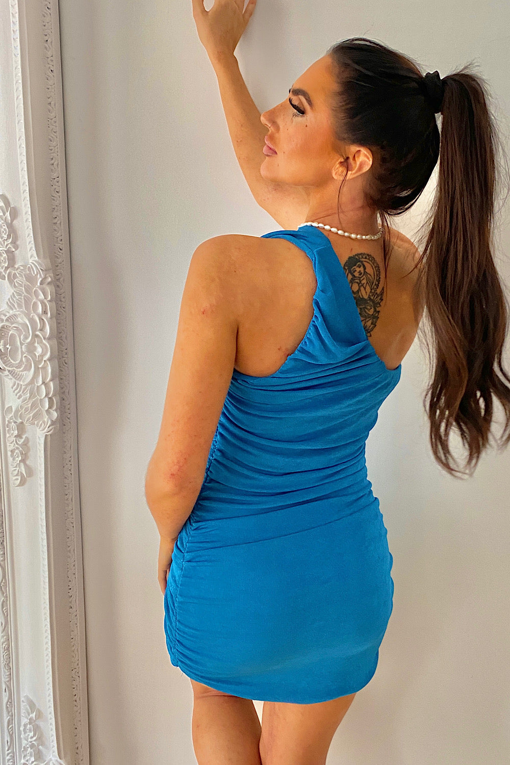 Ashley Blue One Shoulder Midi Dress