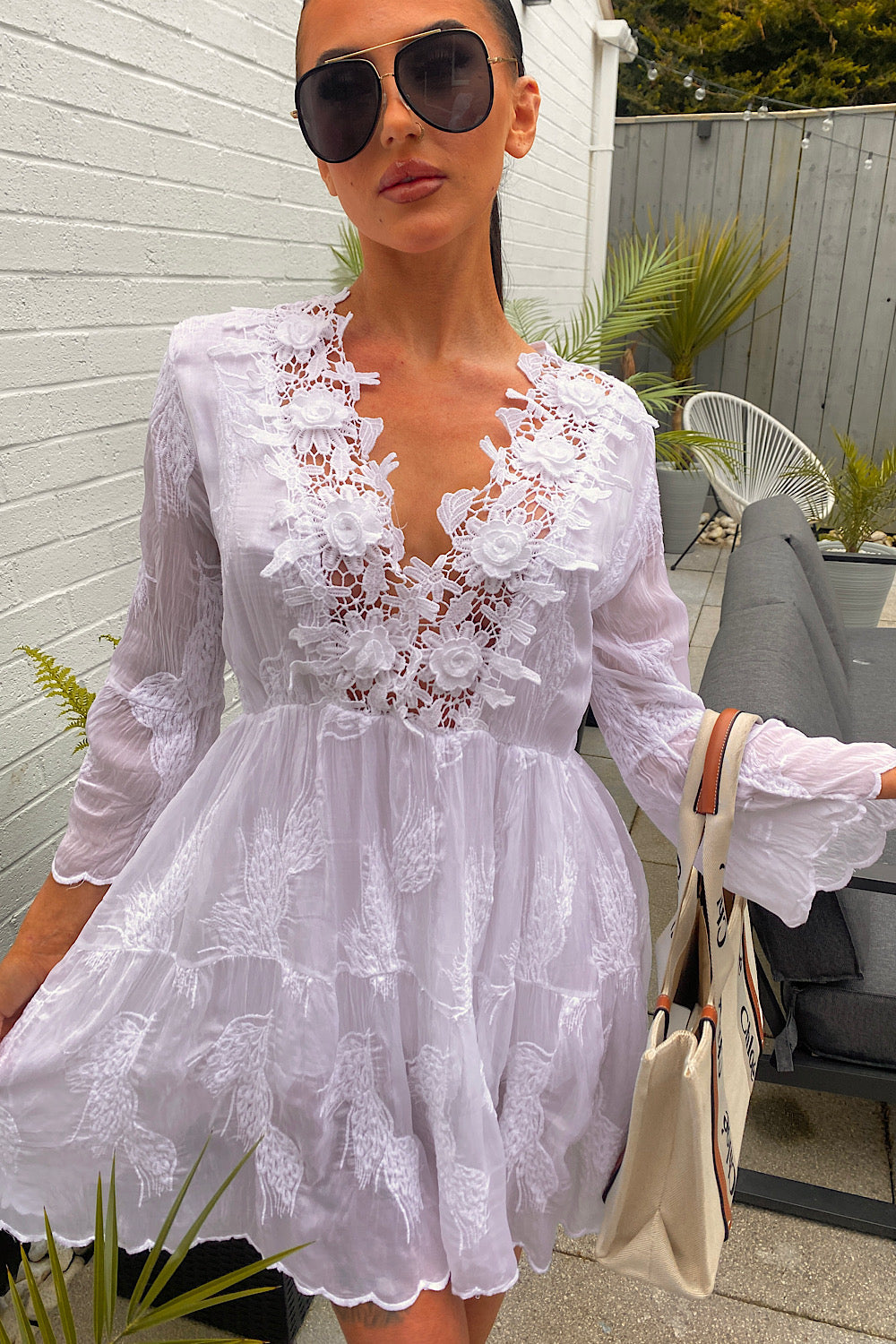Tori White Crochet Dress
