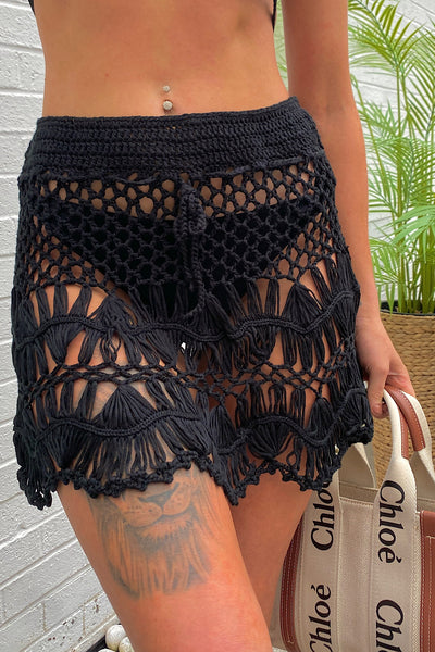Ibiza Black Crochet Mini Skirt