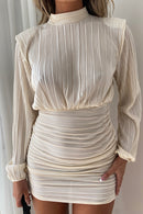 Klyne Beige Plisse Mini Dress