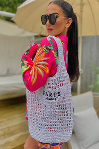 Paris Milano White Crochet Straw Tote Bag