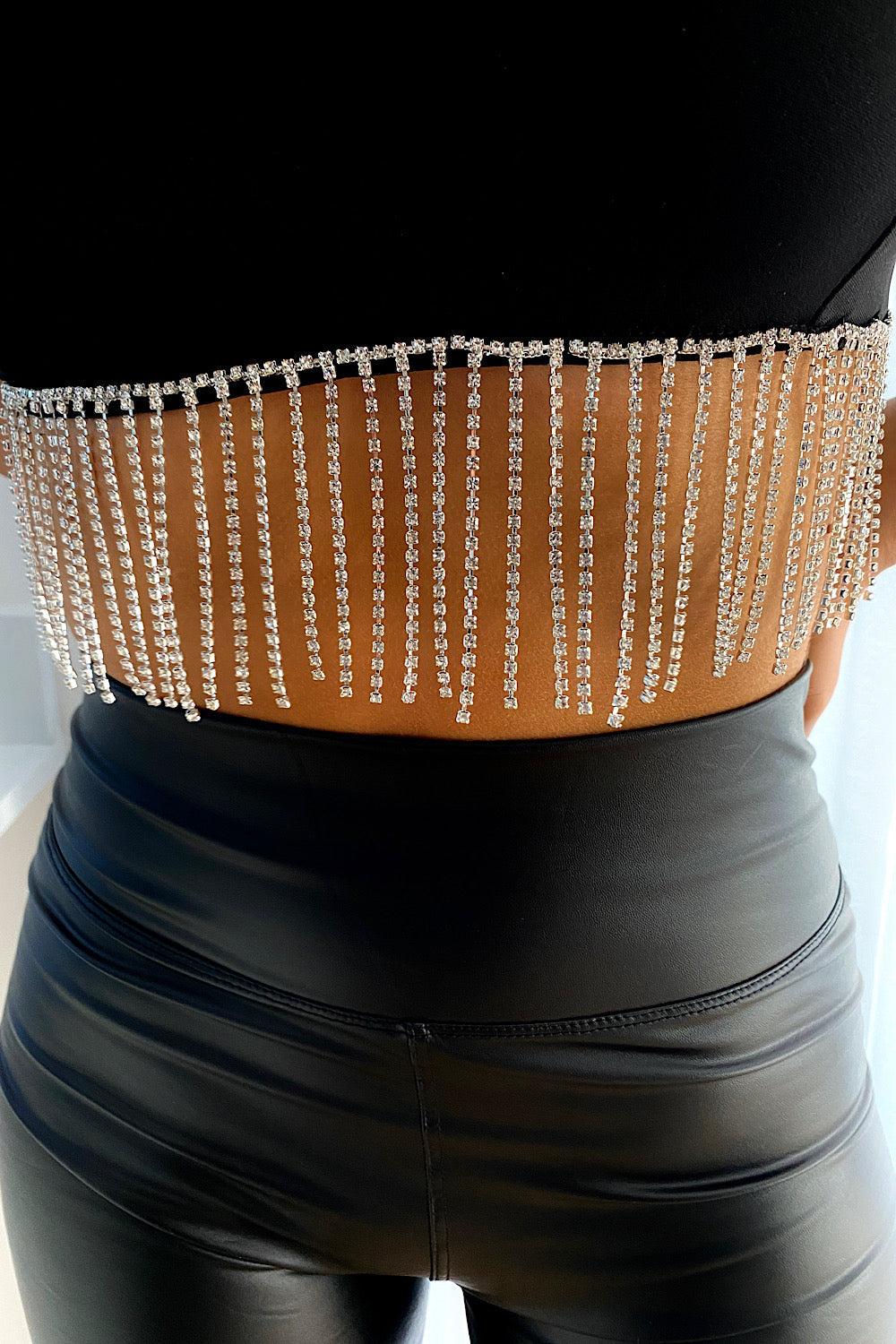 Black Diamante Fringe Crop Top