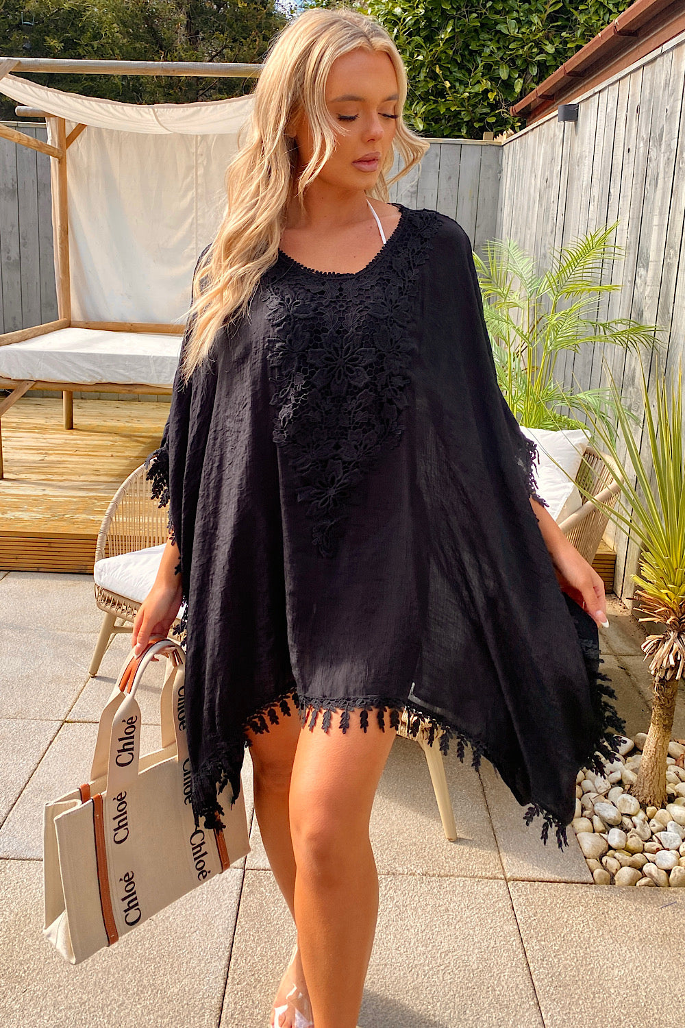 Black Crochet Beach Kaftan Dress