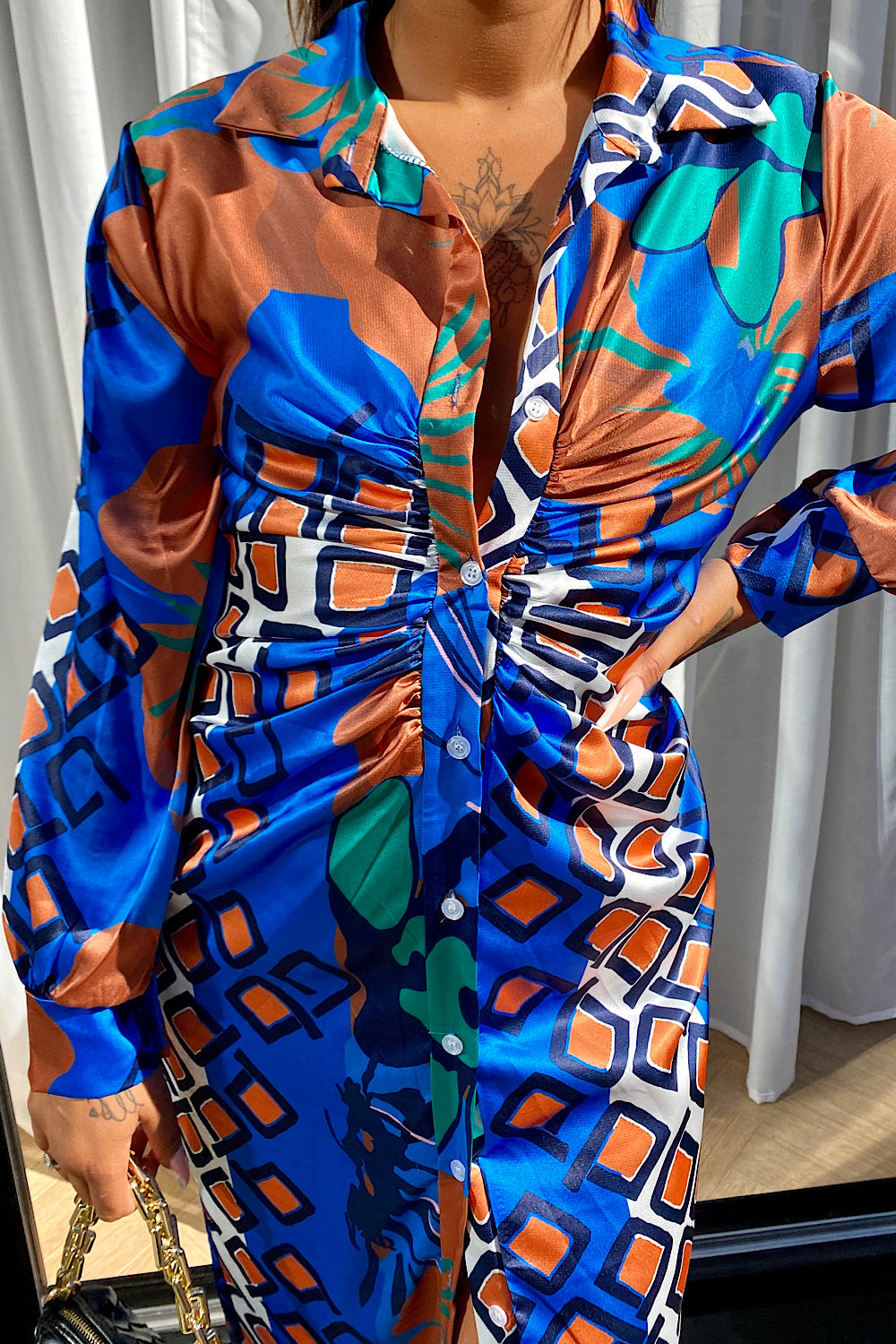 Blue Button Shirt Midi Dress