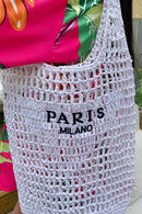 Paris Milano White Crochet Straw Tote Bag