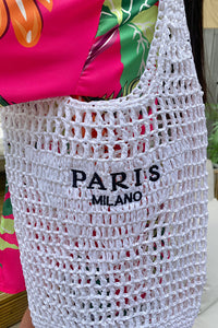 Paris Milano White Crochet Straw Tote Bag