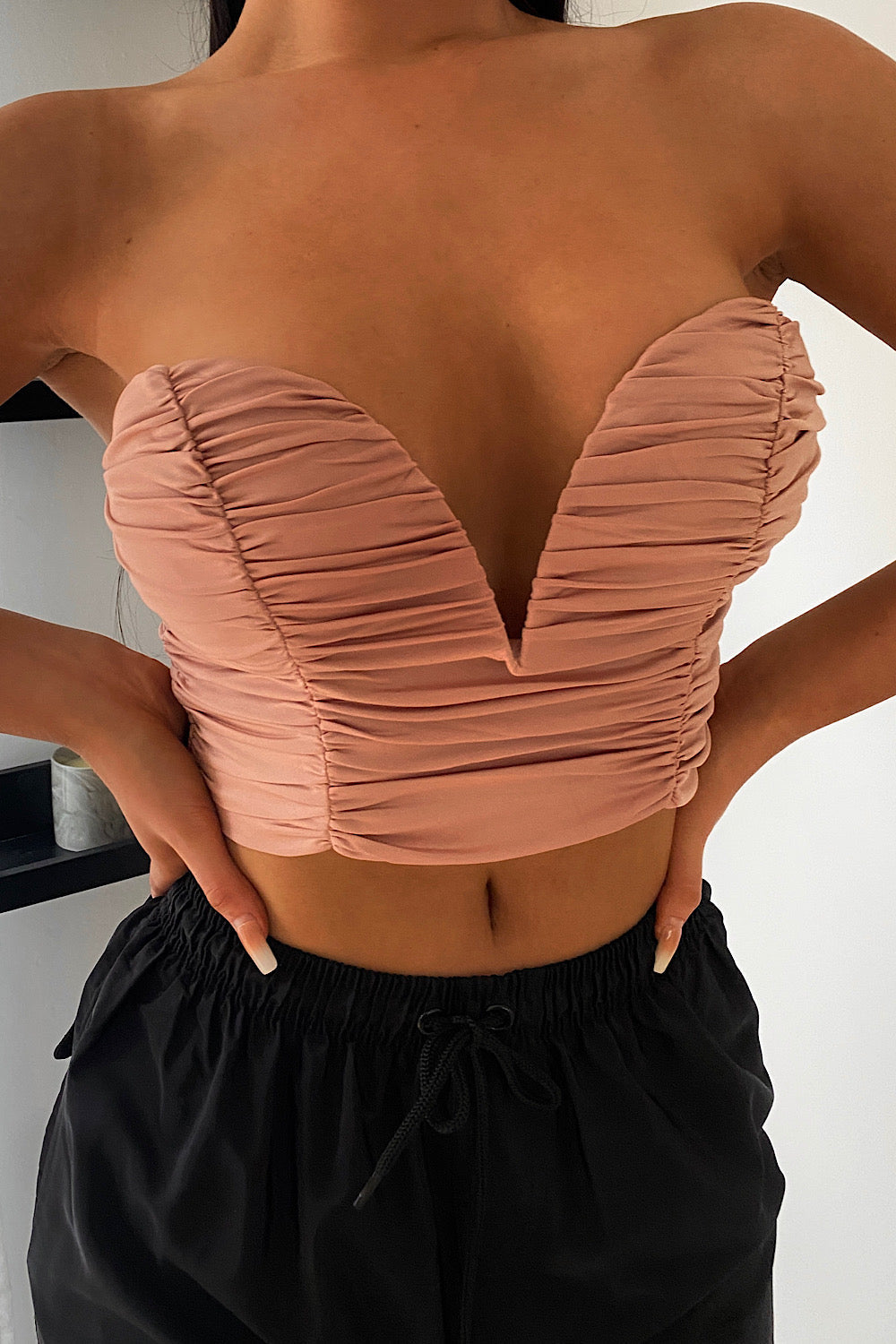 Nude V Front Ruched Corset Top