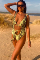 Lime Snakeskin Print Multiway Swimsuit