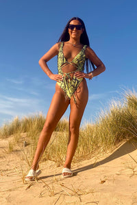 Lime Snakeskin Print Multiway Swimsuit