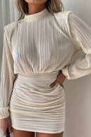 Klyne Beige Plisse Mini Dress
