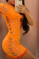 Orange Zebra Tassel Mini Dress