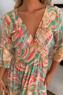 Beige Swirl V Neck Maxi Dress
