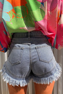 Blue Frayed Denim Shorts