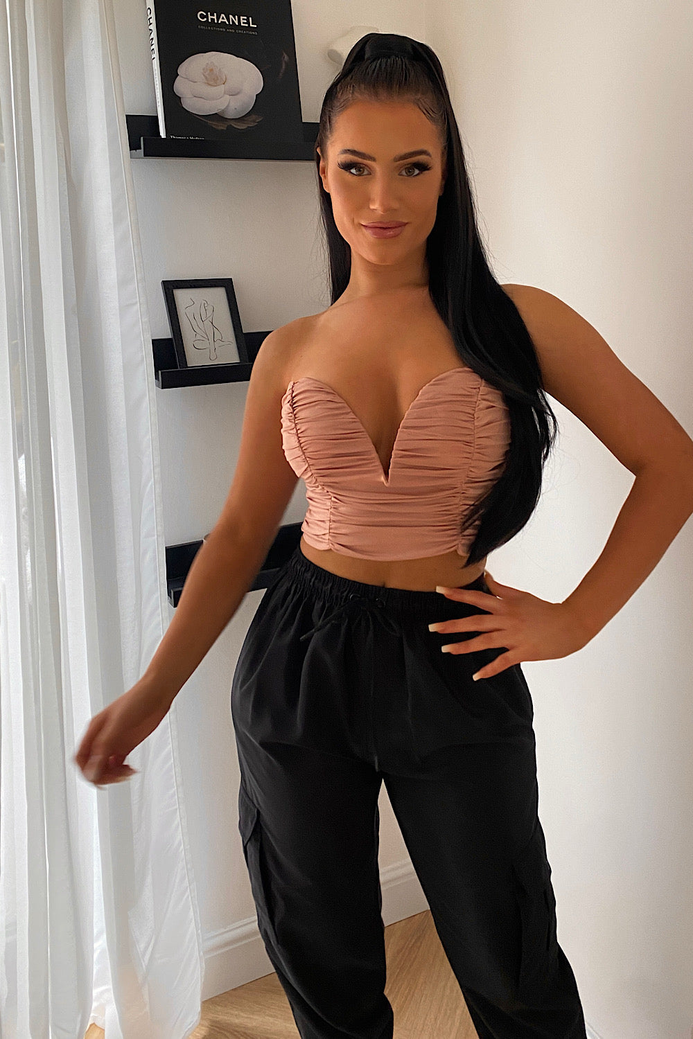 Nude V Front Ruched Corset Top