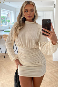 Klyne Beige Plisse Mini Dress