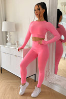 Baby Pink Long Sleeve Seamless Gym Set