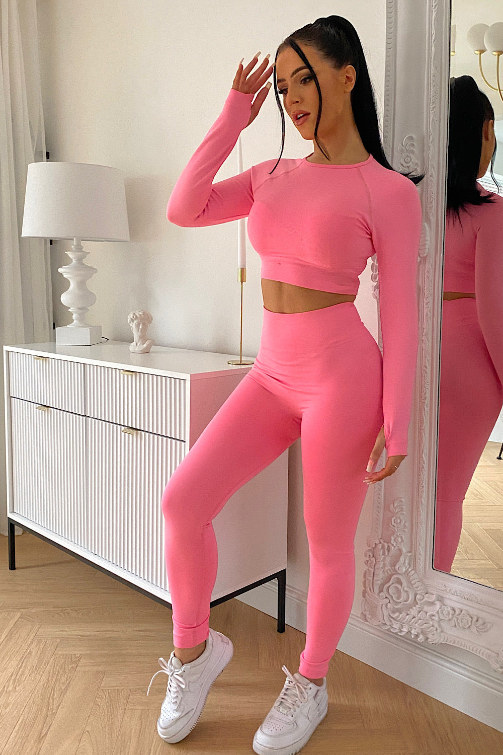 Baby Pink Long Sleeve Seamless Gym Set
