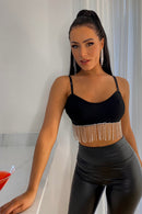 Black Diamante Fringe Crop Top