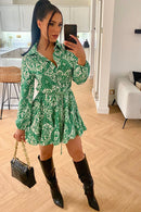 Green Swirl Pattern Shirt Dress