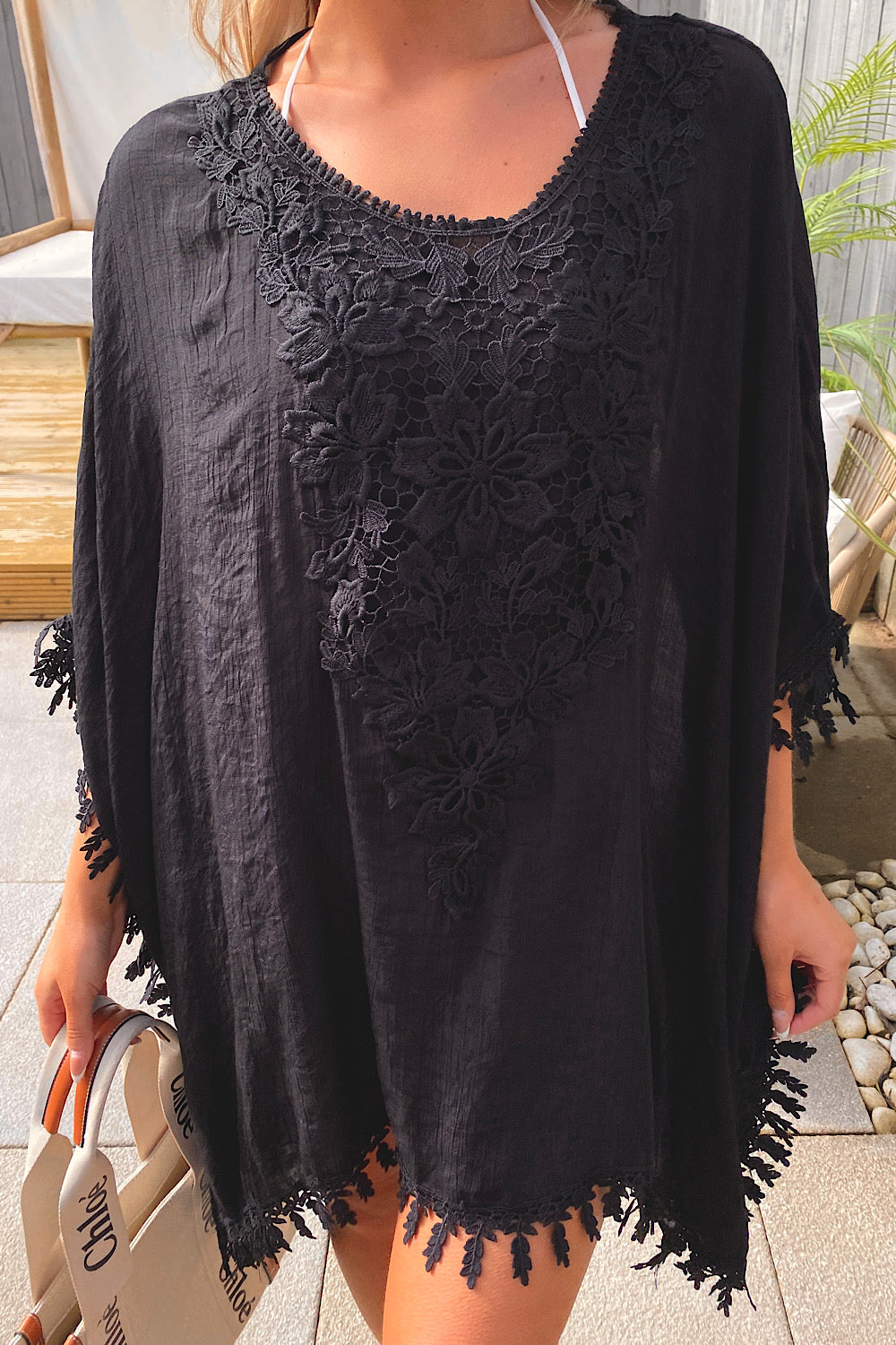 Black Crochet Beach Kaftan Dress