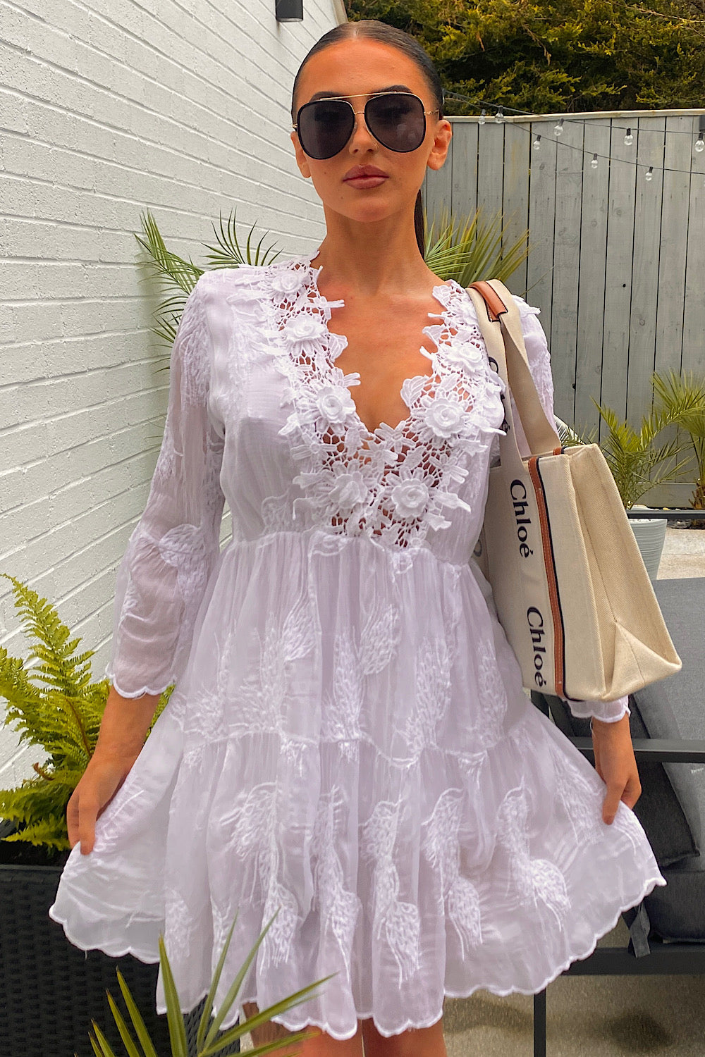Tori White Crochet Dress