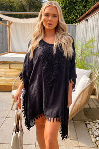 Black Crochet Beach Kaftan Dress