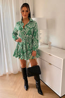 Green Swirl Pattern Shirt Dress