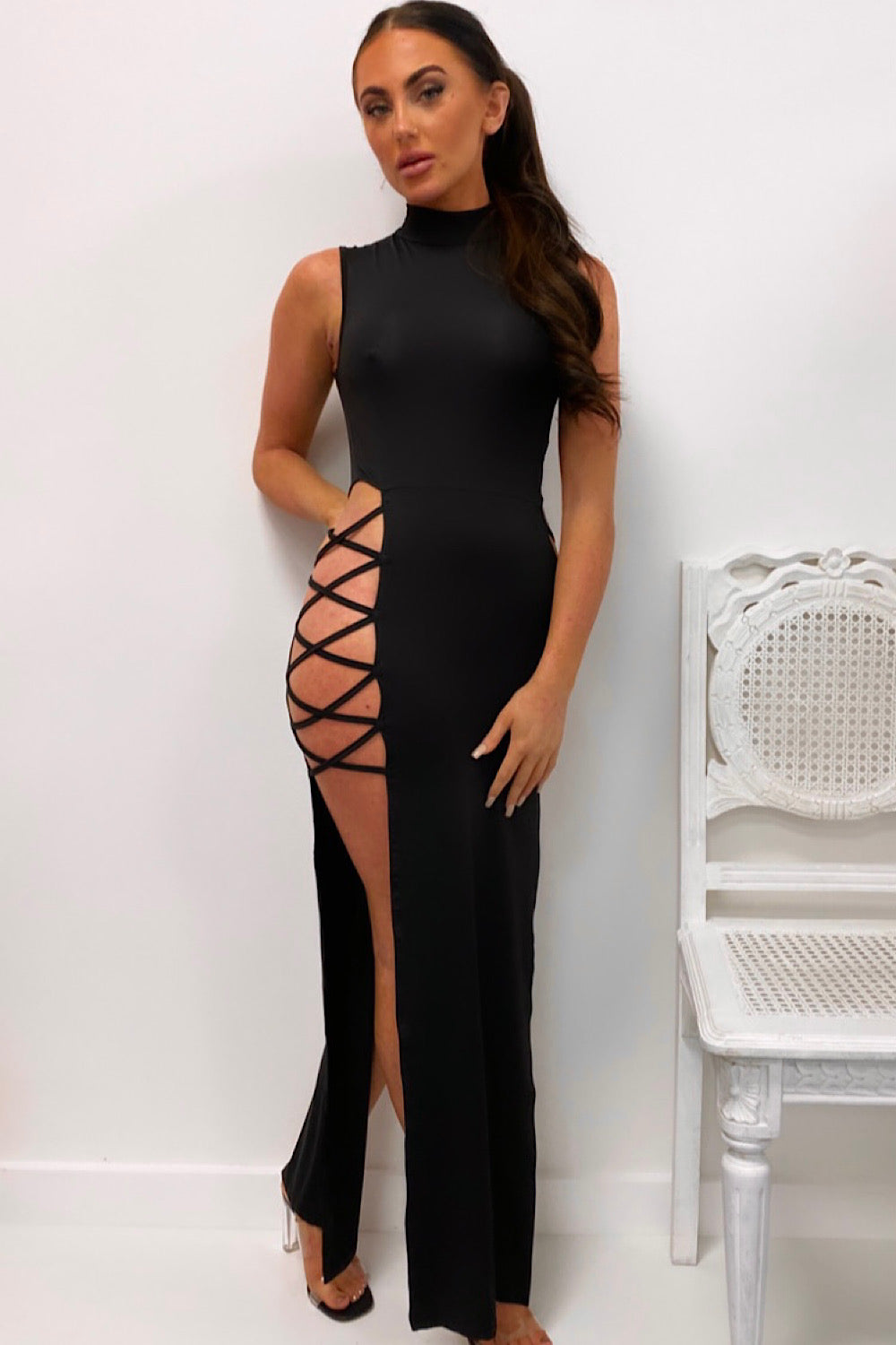 Black Caged Bodycon Maxi Dress