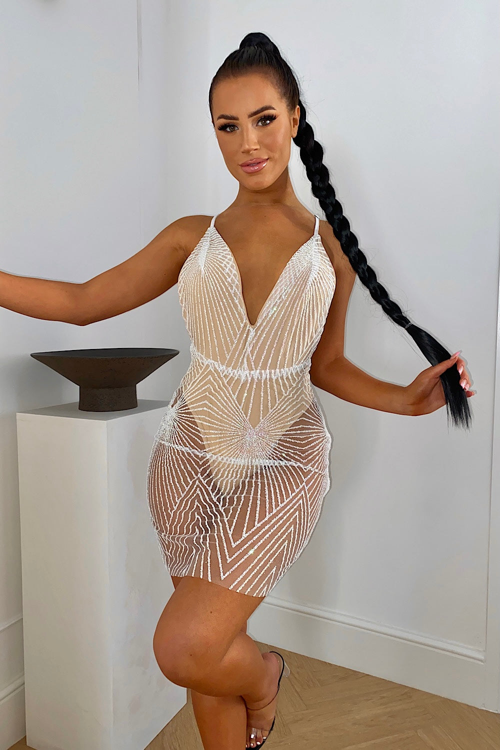 White Mesh Glitter Dress