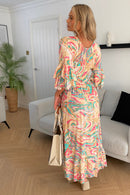 Beige Swirl V Neck Maxi Dress